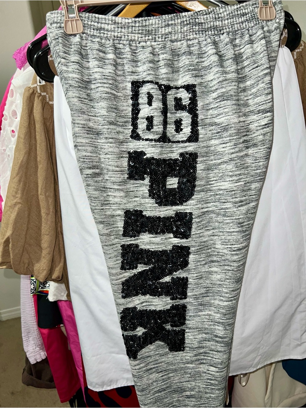 Vintage PINK Victoria's Secret Gray Marled Sequin Bling Logo Hoodie & Jogger Set - Picture 6 of 16